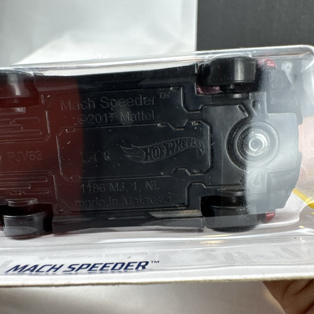 Hot Wheels 1:64 scale red Mach Speeder diecast car sealed on original Legends of Speed card.