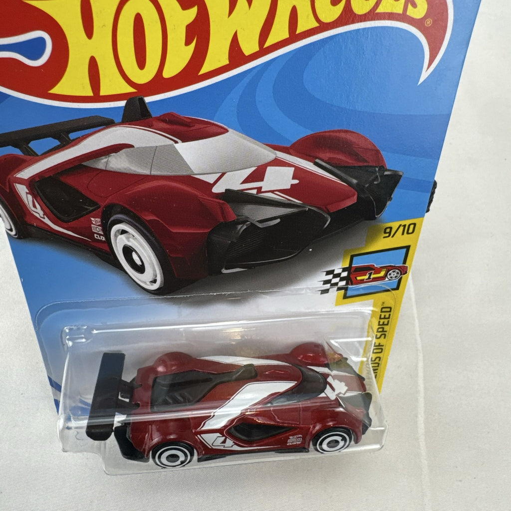 Hot Wheels 1:64 scale red Mach Speeder diecast car sealed on original Legends of Speed card.