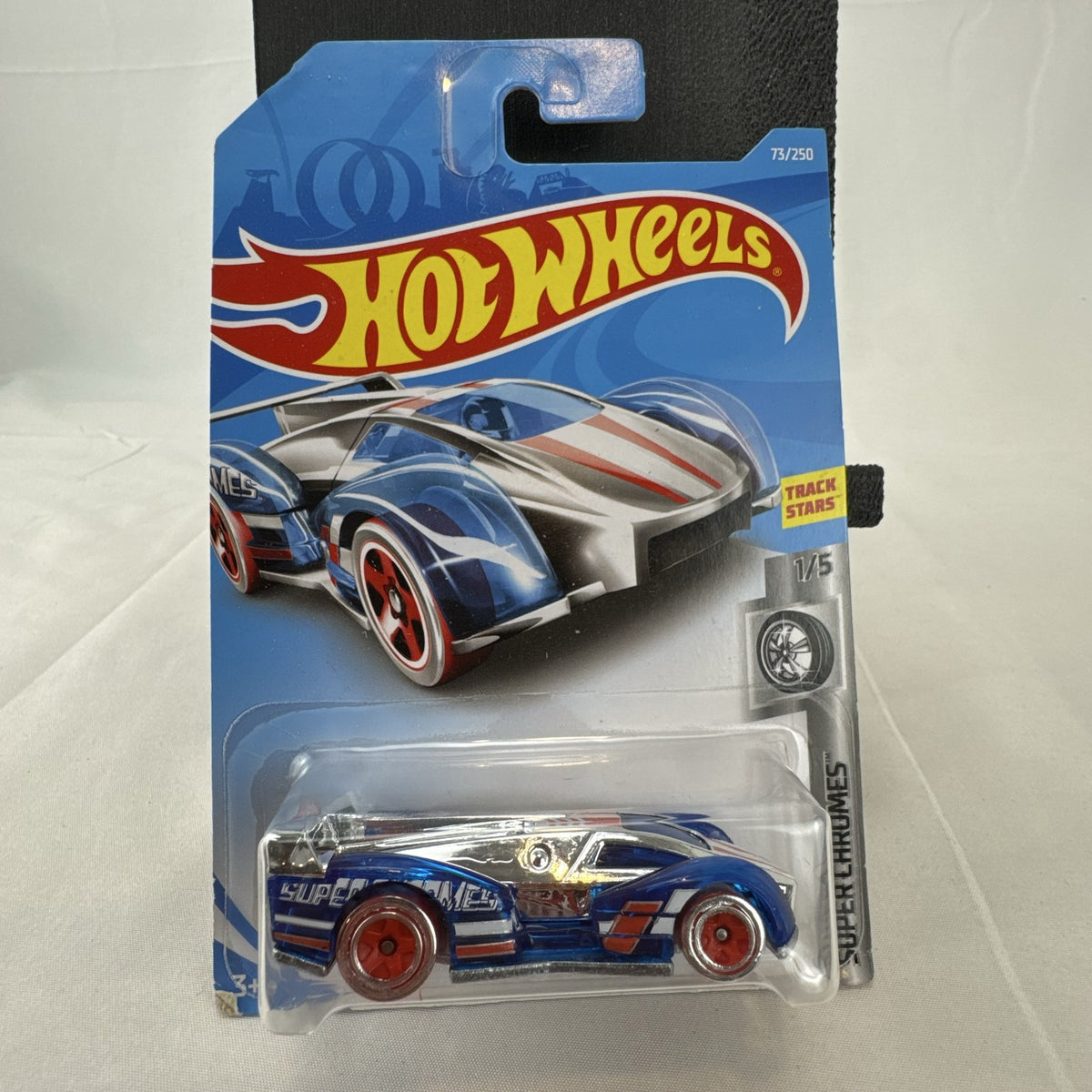 Hot Wheels Electrack 1:64 scale diecast car in blue chrome packaging from the 2017 Super Chromes series.