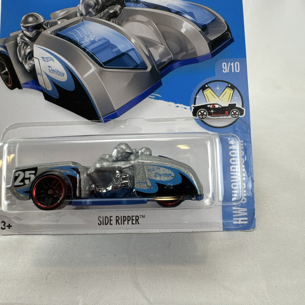 Hot Wheels Side Ripper 1:64 scale diecast racer in metalflake silver packaging