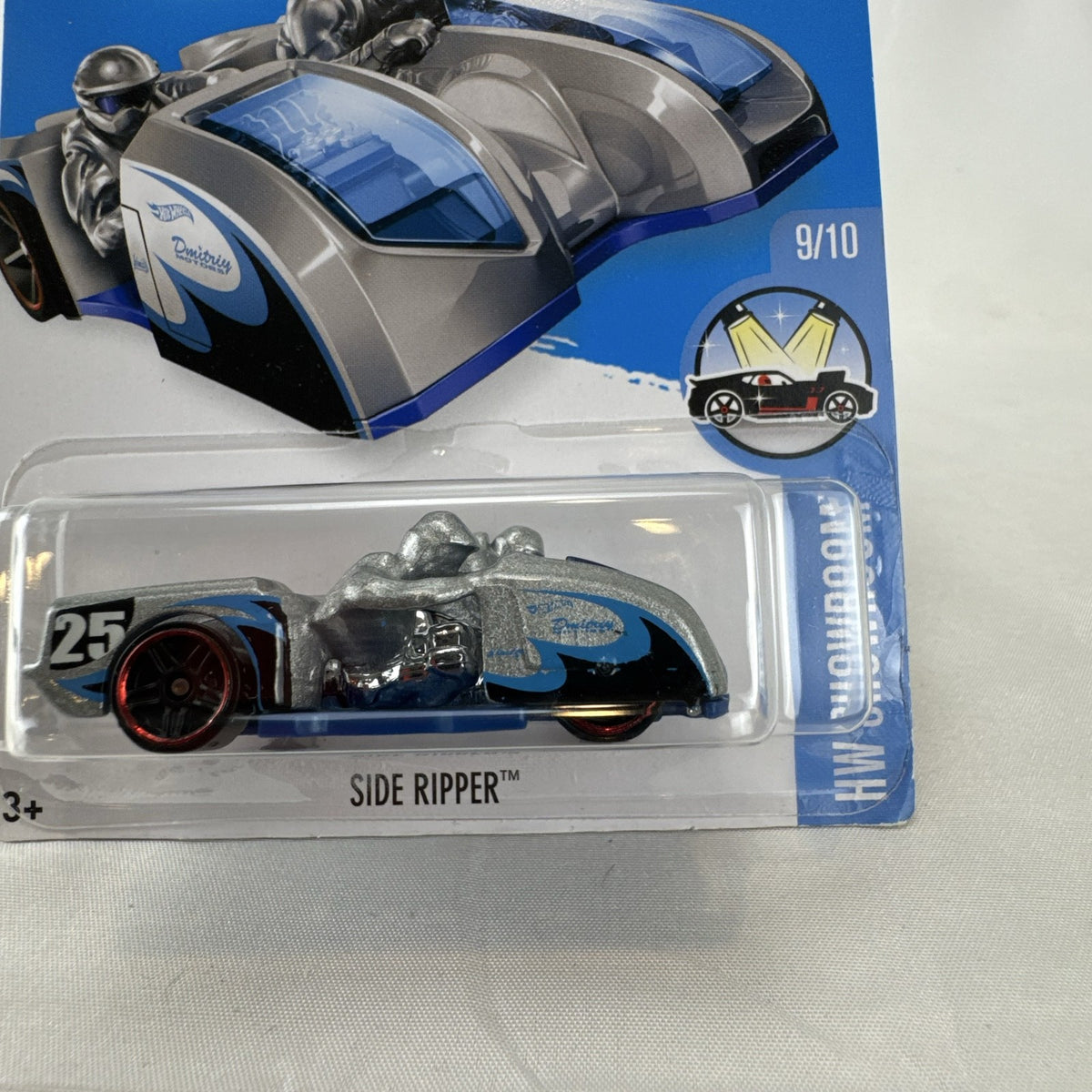Hot Wheels Side Ripper 1:64 scale diecast racer in metalflake silver packaging