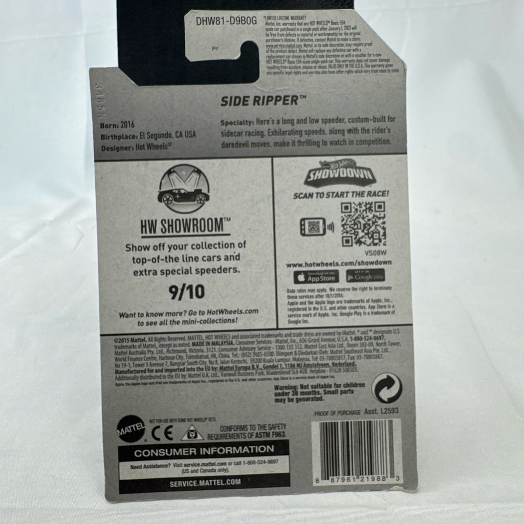 Hot Wheels Side Ripper 1:64 scale diecast racer in metalflake silver packaging