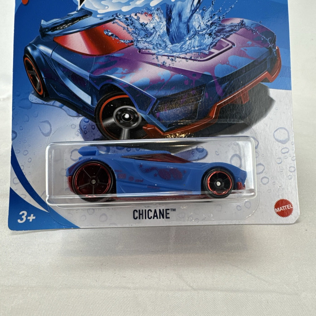 Sealed Hot Wheels Color Shifters Chicane 1:64 scale diecast model car in blue with red accents.