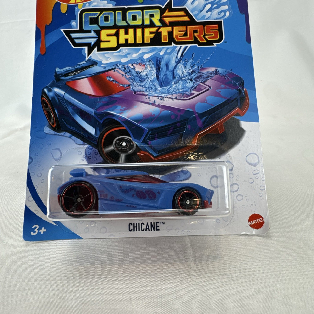 Factory sealed Hot Wheels Color Shifters Chicane 1:64 scale blue diecast car in original packaging.