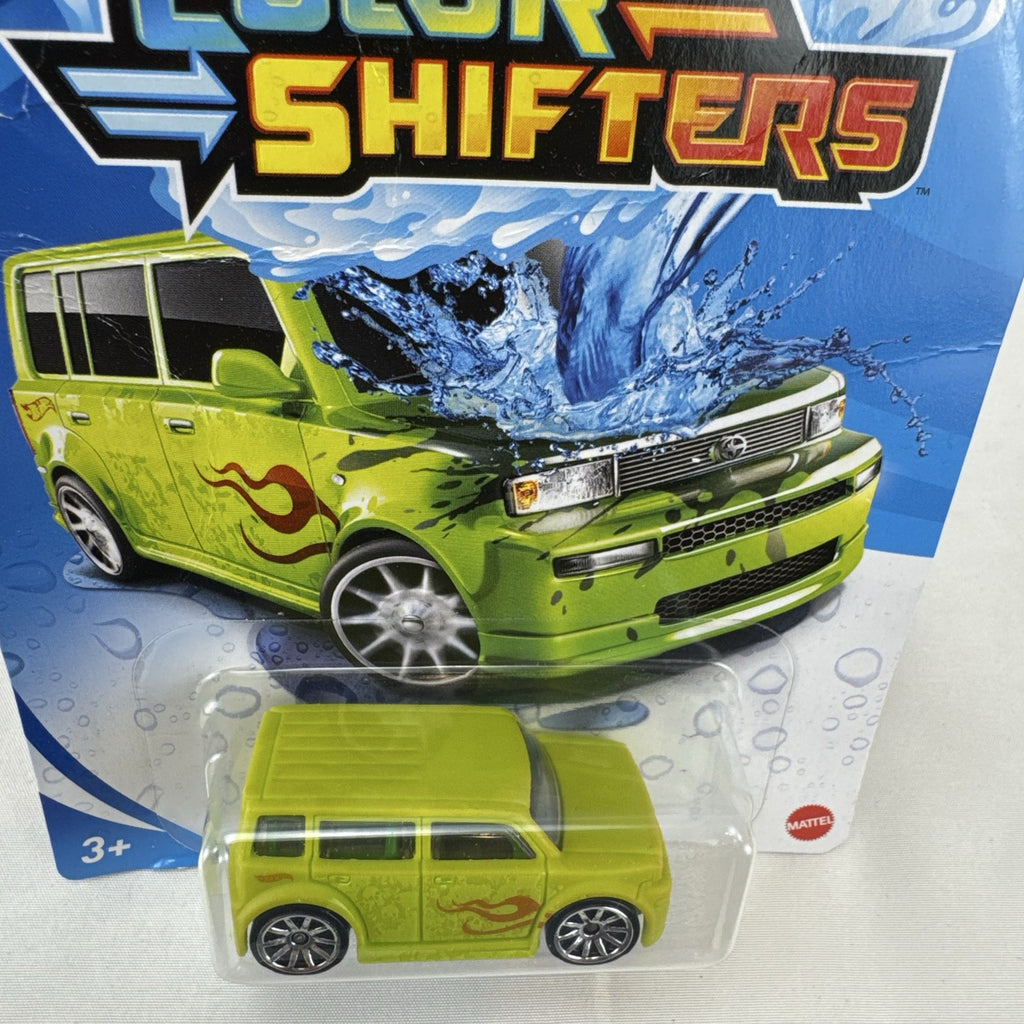 Factory sealed green 1:64 scale Hot Wheels Color Shifters Scion xB diecast car in original packaging