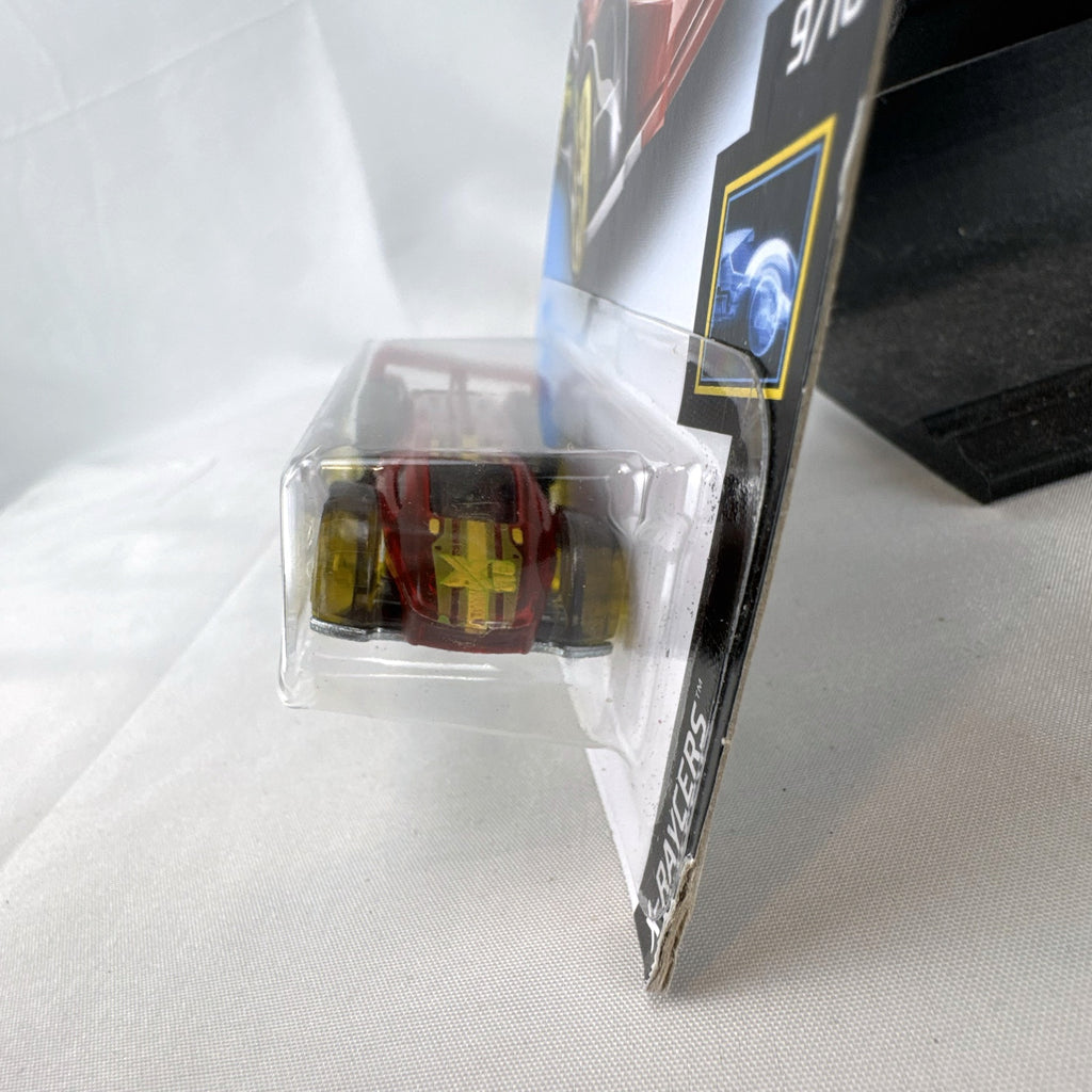 Hot Wheels Electrack diecast car in translucent red from the X-Raycers series factory sealed on card.