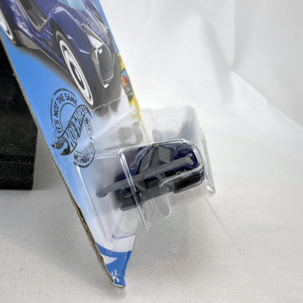 Hot Wheels Mach Speeder HW Art Cars diecast racer in blue with white blueprint graphics, sealed on card