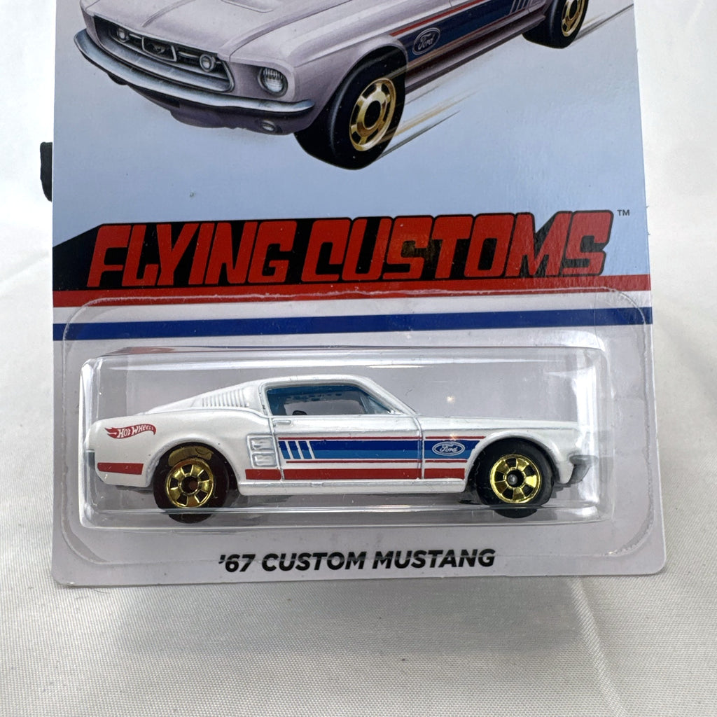Hot Wheels Flying Customs 1:64 scale white 1967 Ford Mustang diecast car in original packaging