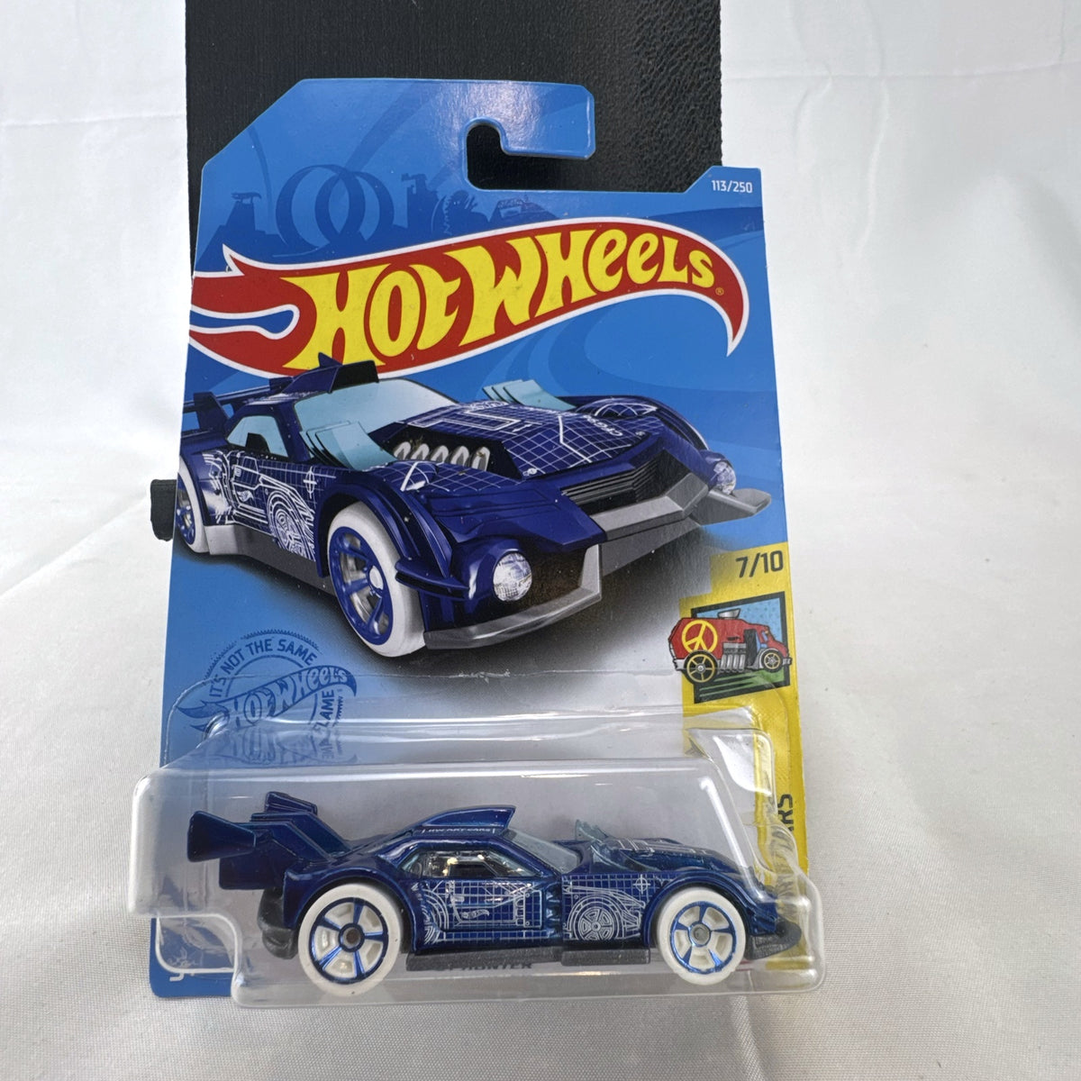 Hot Wheels GT Hunter HW Art Cars diecast vehicle in blue with white blueprint graphics