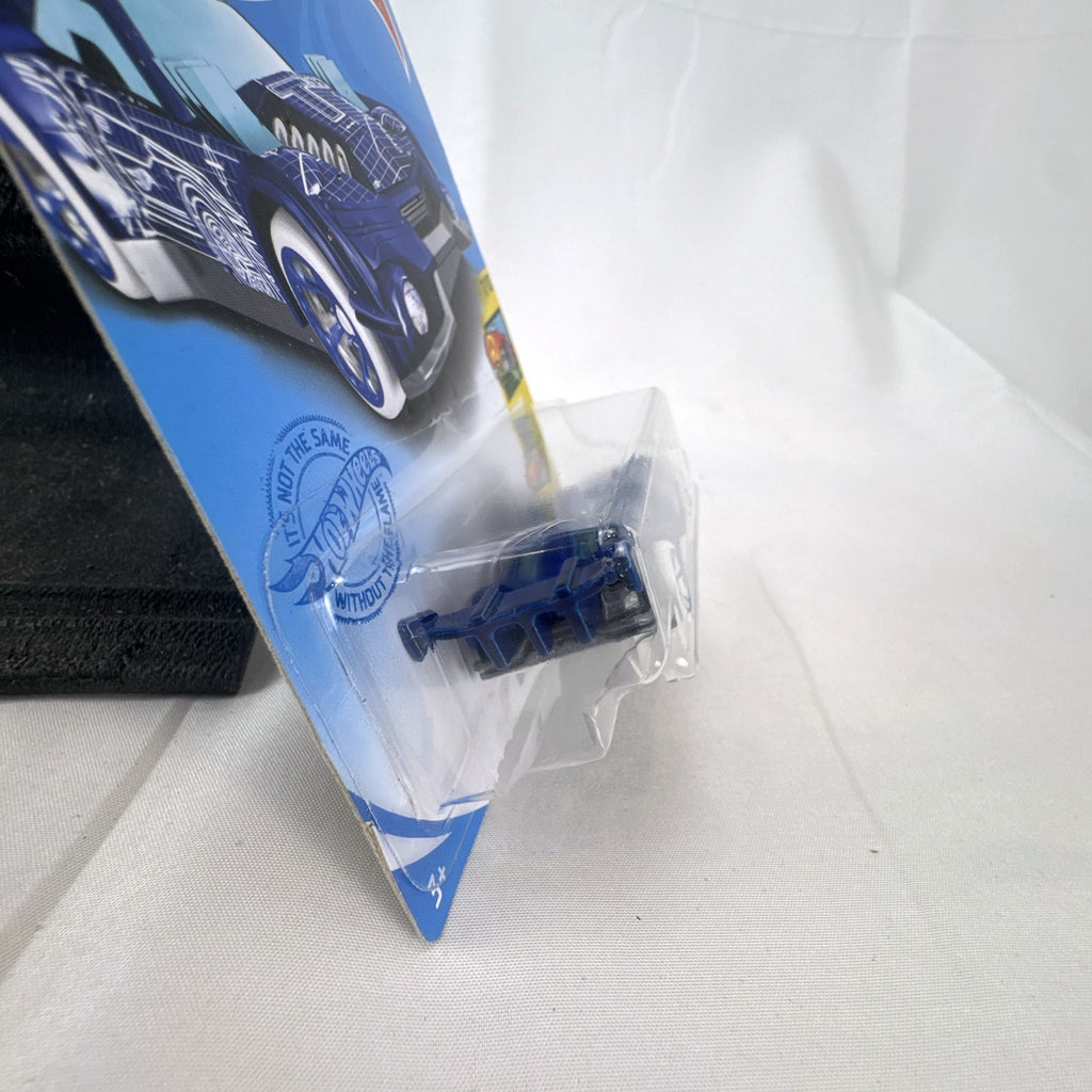 Hot Wheels GT Hunter HW Art Cars diecast vehicle in blue with white blueprint graphics