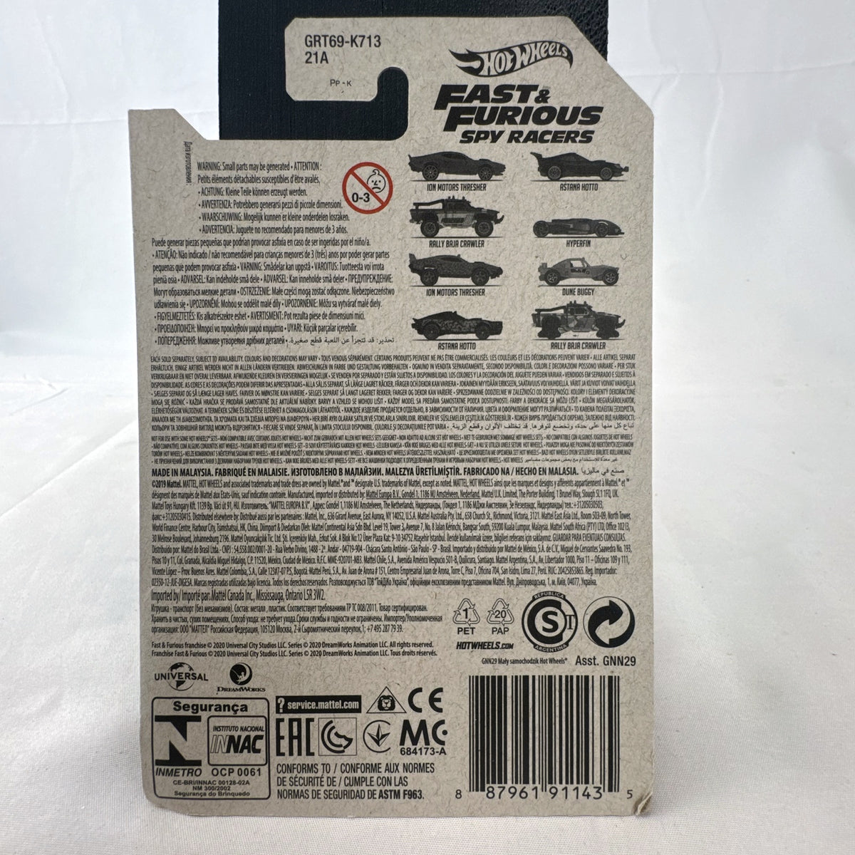 Hot Wheels 1:64 scale Fast & Furious Spy Racers Ion Motors Thresher diecast car in blue digital camo blister card