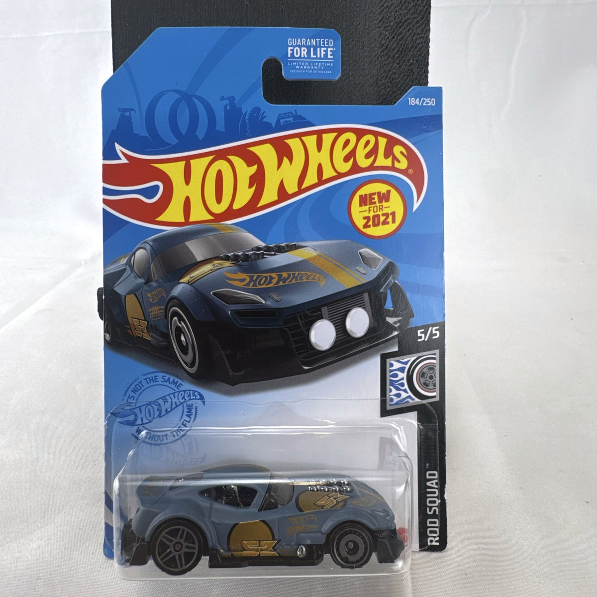 Hot Wheels Muscle and Blown 1:64 scale diecast car in blue on original 2021 Rod Squad blister card packaging