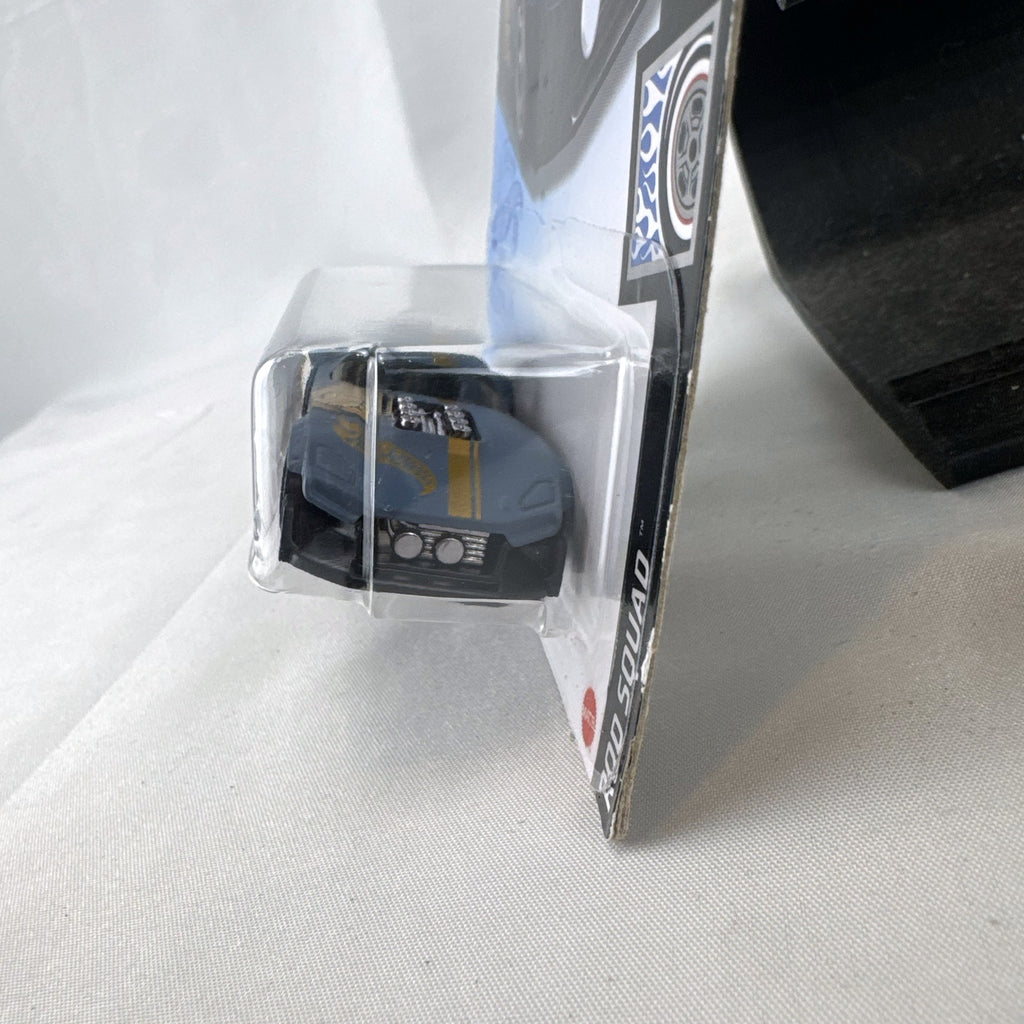 Hot Wheels Muscle and Blown 1:64 scale diecast car in blue on original 2021 Rod Squad blister card packaging