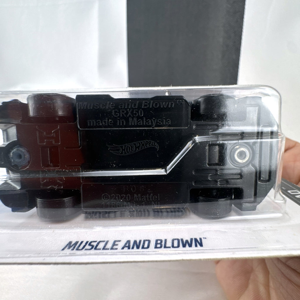 Hot Wheels Muscle and Blown 1:64 scale diecast car in blue on original 2021 Rod Squad blister card packaging