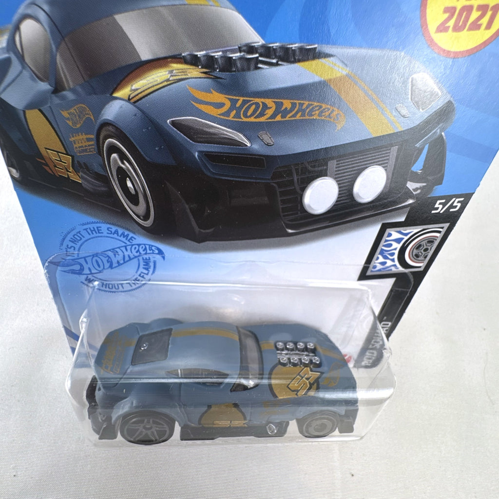 Hot Wheels Muscle and Blown 1:64 scale diecast car in blue on original 2021 Rod Squad blister card packaging