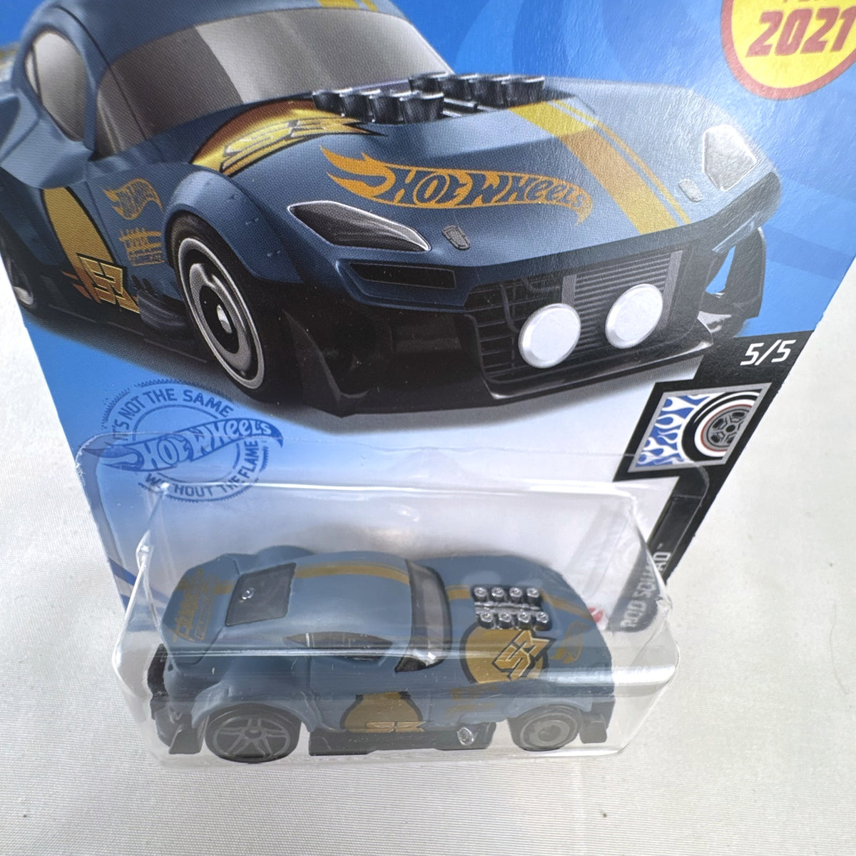 Hot Wheels Muscle and Blown 1:64 scale diecast car in blue on original 2021 Rod Squad blister card packaging