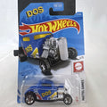 Sealed Hot Wheels 1932 Ford Coupe diecast car in blue with Mattel Games DOS card game graphics on original blister card.