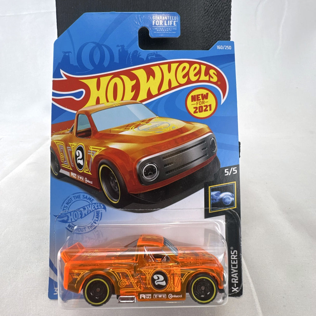 Hot Wheels 2021 Draftnator X-Raycers diecast race truck in translucent orange sealed on card