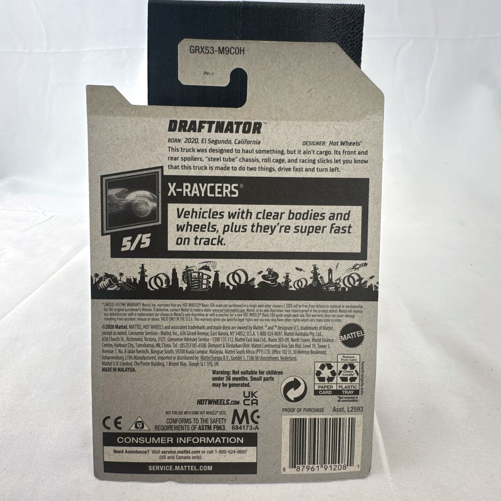 Hot Wheels Draftnator 1:64 scale pickup truck in translucent orange on original blister card