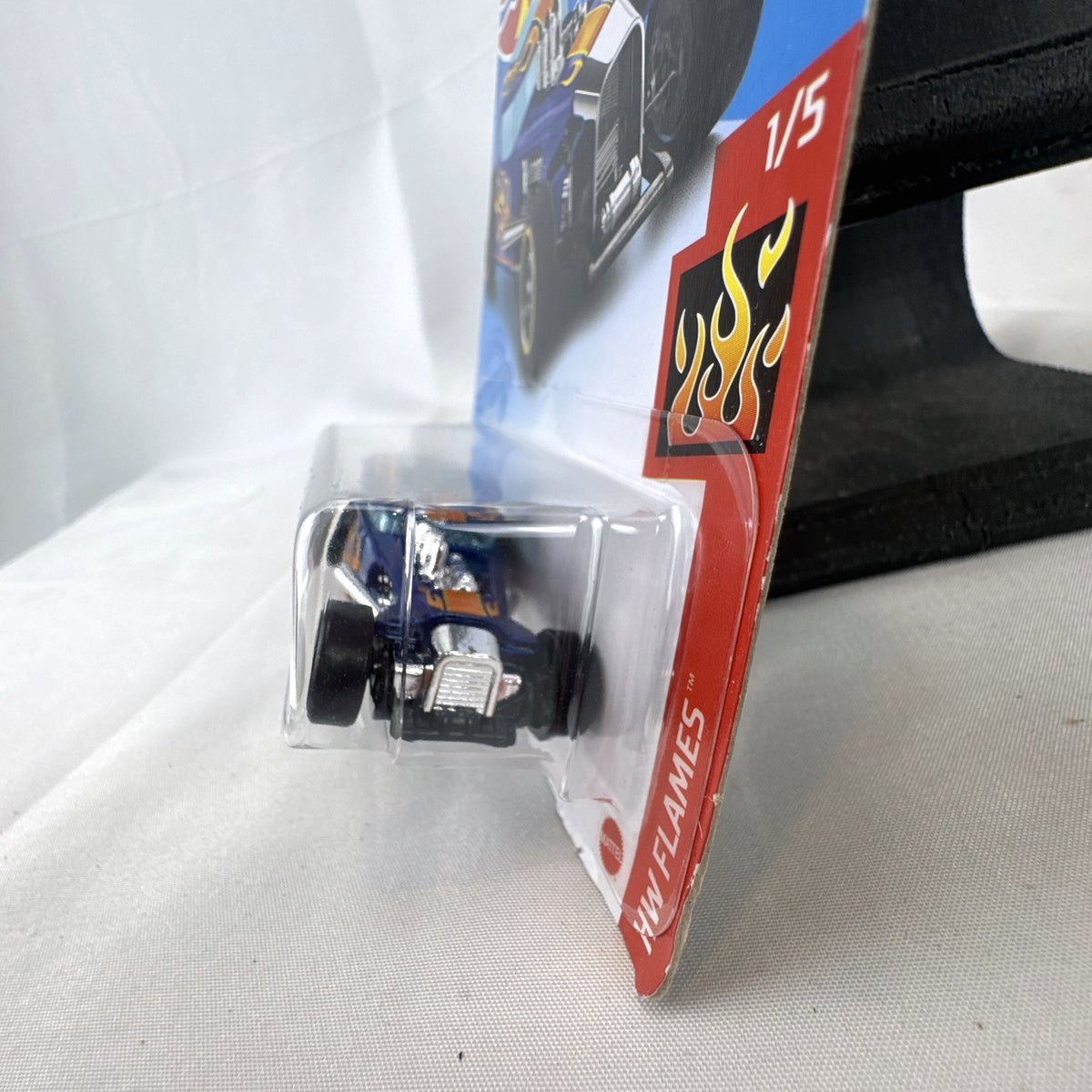 Hot Wheels Mod Rod diecast coupe in blue with HW Flames graphics sealed on card