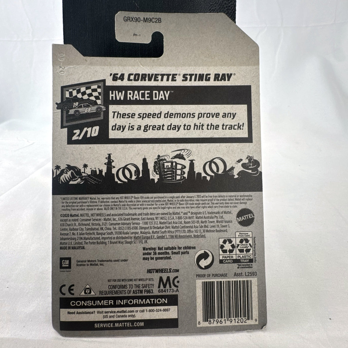 Hot Wheels 1964 Chevrolet Corvette Sting Ray diecast car in red, factory sealed on HW Race Day blister card
