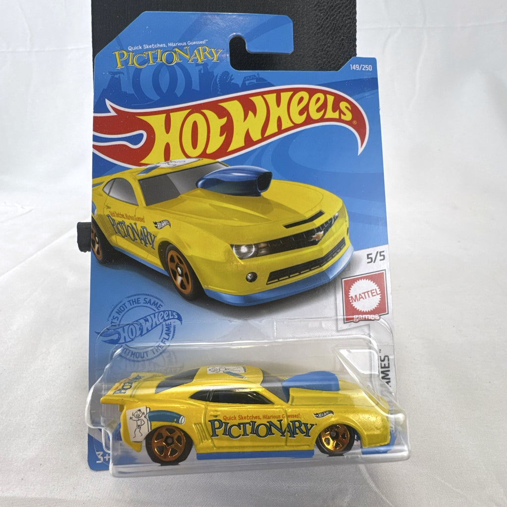 Hot Wheels 2010 Pro Stock Chevy Camaro Mattel Games Pictionary yellow diecast car in original packaging
