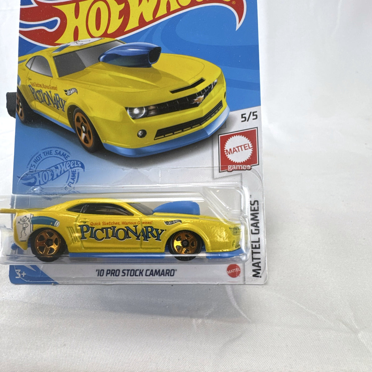 Hot Wheels 2010 Pro Stock Chevy Camaro Mattel Games Pictionary yellow diecast car in original packaging