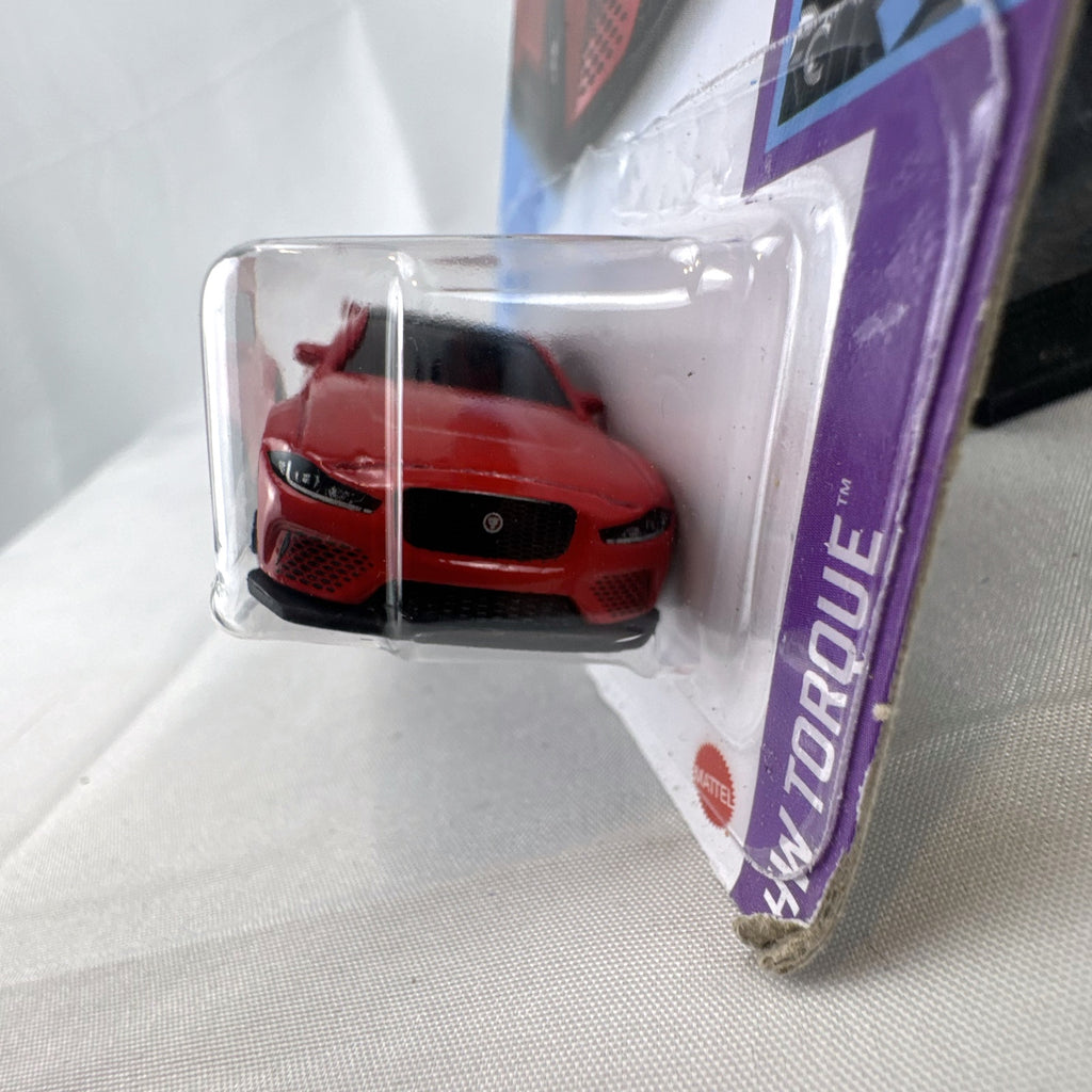 Hot Wheels red Jaguar XE SV Project 8 diecast car sealed on card