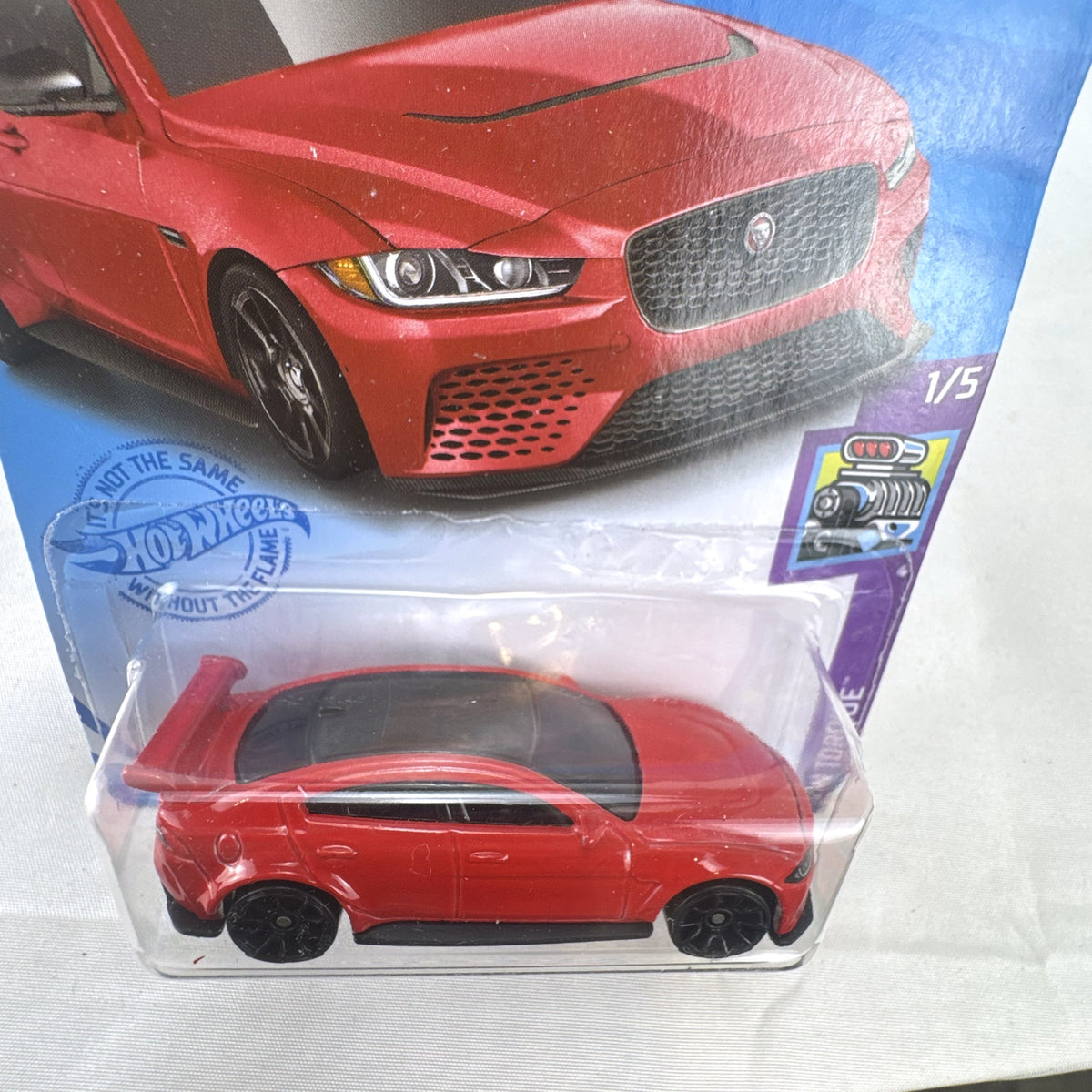 Hot Wheels red Jaguar XE SV Project 8 diecast car sealed on card