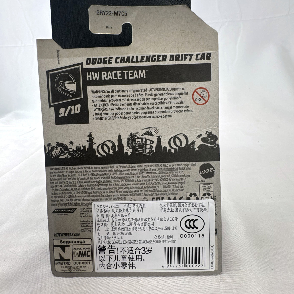Hot Wheels 1:64 scale Dodge Challenger Drift Car in blue HW Race Team livery sealed on card