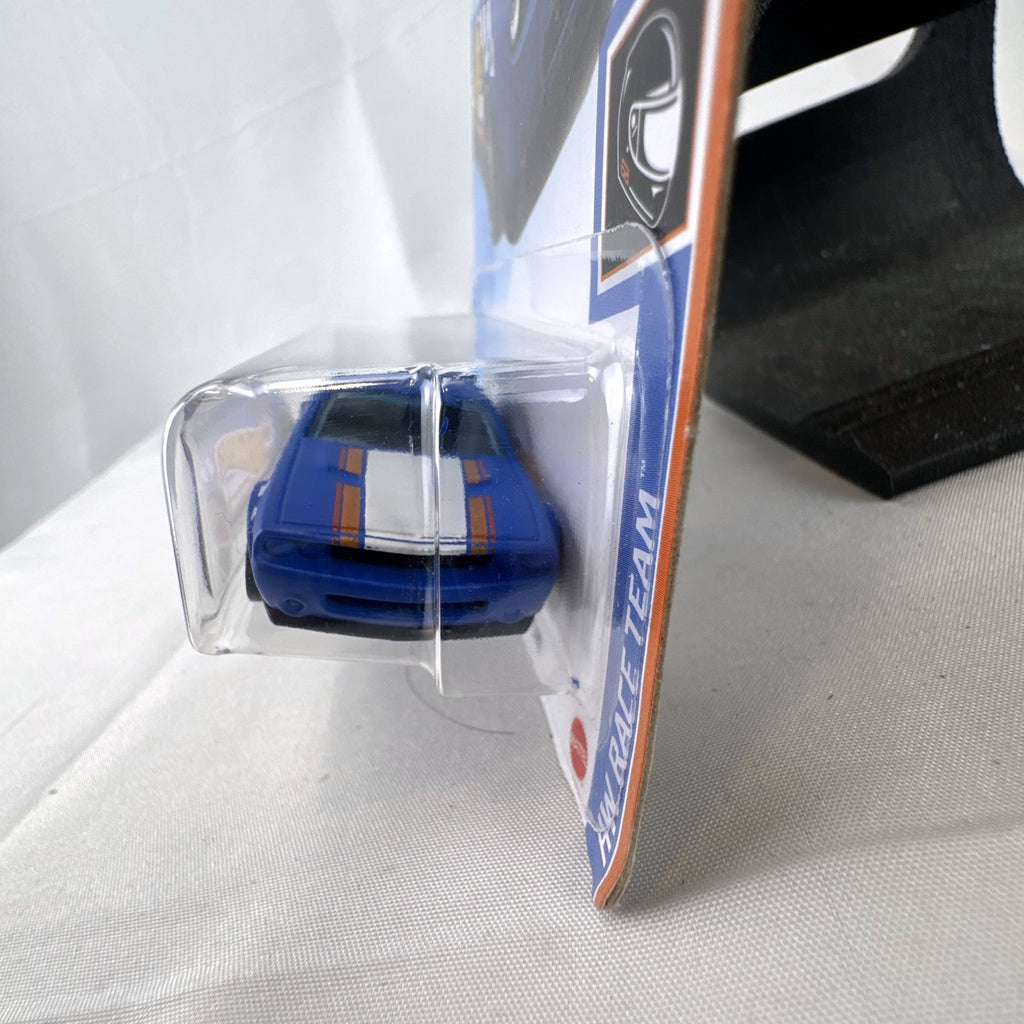 Hot Wheels 1:64 scale Dodge Challenger Drift Car in blue HW Race Team livery sealed on card