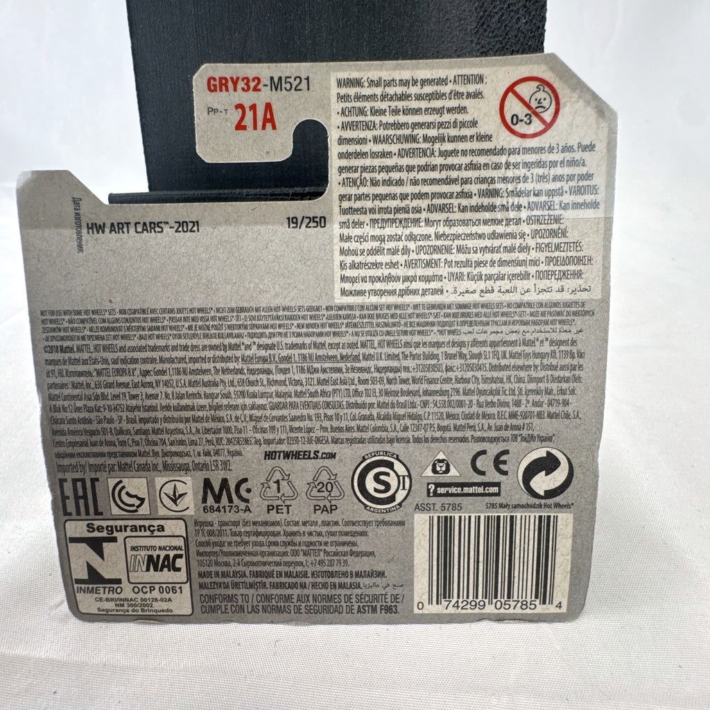 Hot Wheels 2021 Rigor Motor HW Art Cars 1:64 scale diecast car in black with skull wheels on blister card
