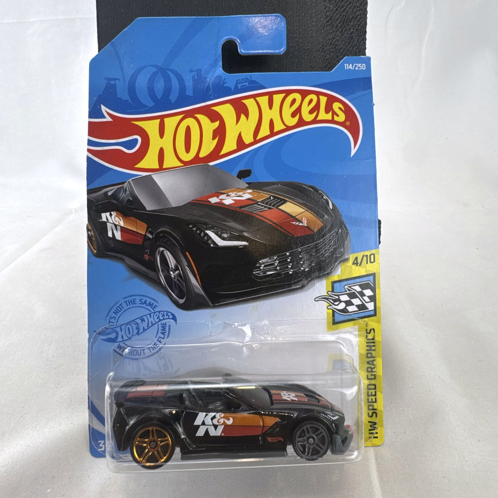 Hot Wheels Chevrolet Corvette C7 Z06 Convertible black diecast car sealed on blister card with K&N graphics