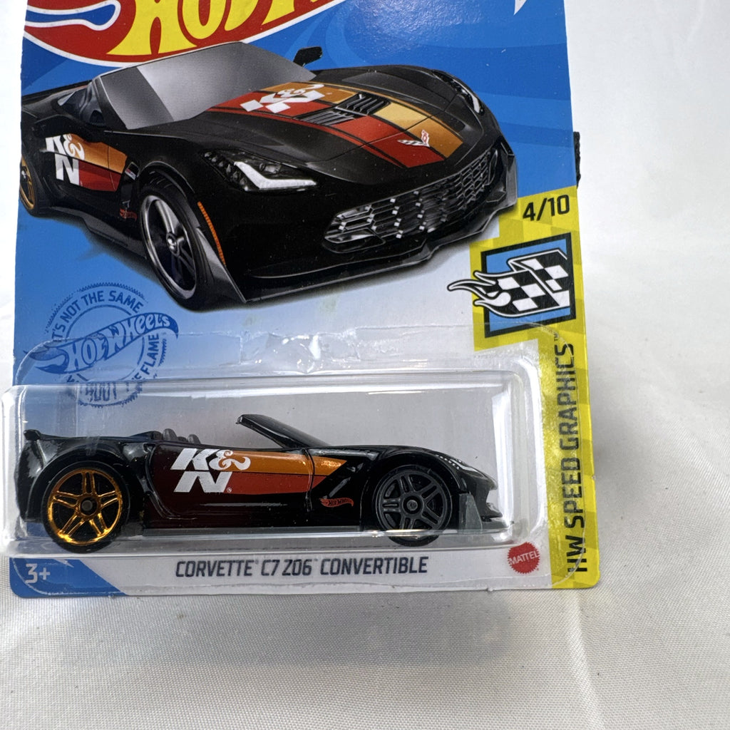 Hot Wheels Chevrolet Corvette C7 Z06 Convertible black diecast car sealed on blister card with K&N graphics