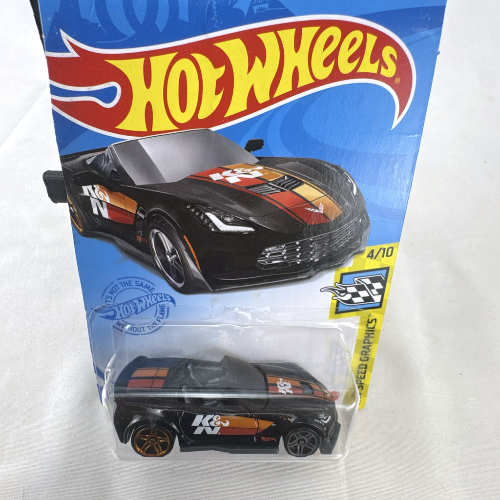 Hot Wheels Chevrolet Corvette C7 Z06 Convertible black diecast car sealed on blister card with K&N graphics
