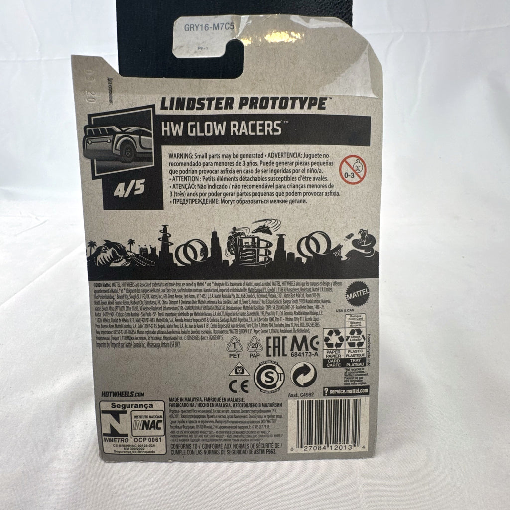 Hot Wheels Lindster Prototype 1:64 diecast car in glow white on original card