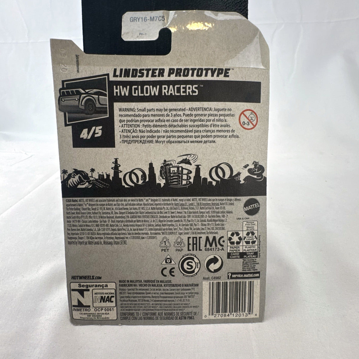 Hot Wheels Lindster Prototype 1:64 diecast car in glow white on original card