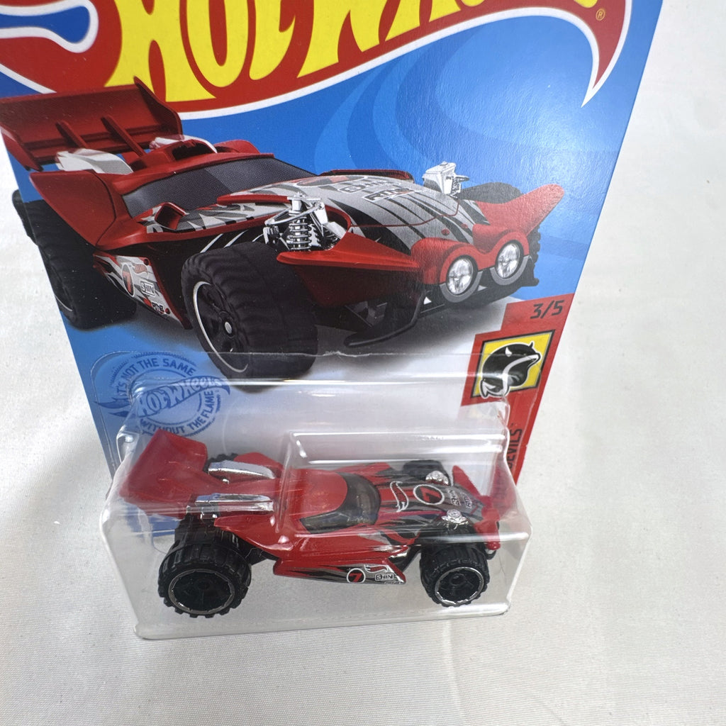 Sealed 2021 Hot Wheels Blade Raider red stunt buggy die-cast vehicle in original blister card packaging.