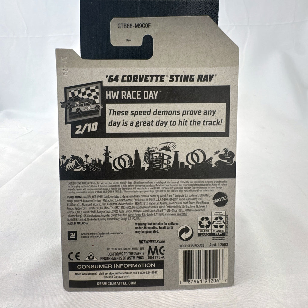 Sealed Hot Wheels 1964 Chevy Corvette Sting Ray HW Race Day 1:64 scale diecast car in white
