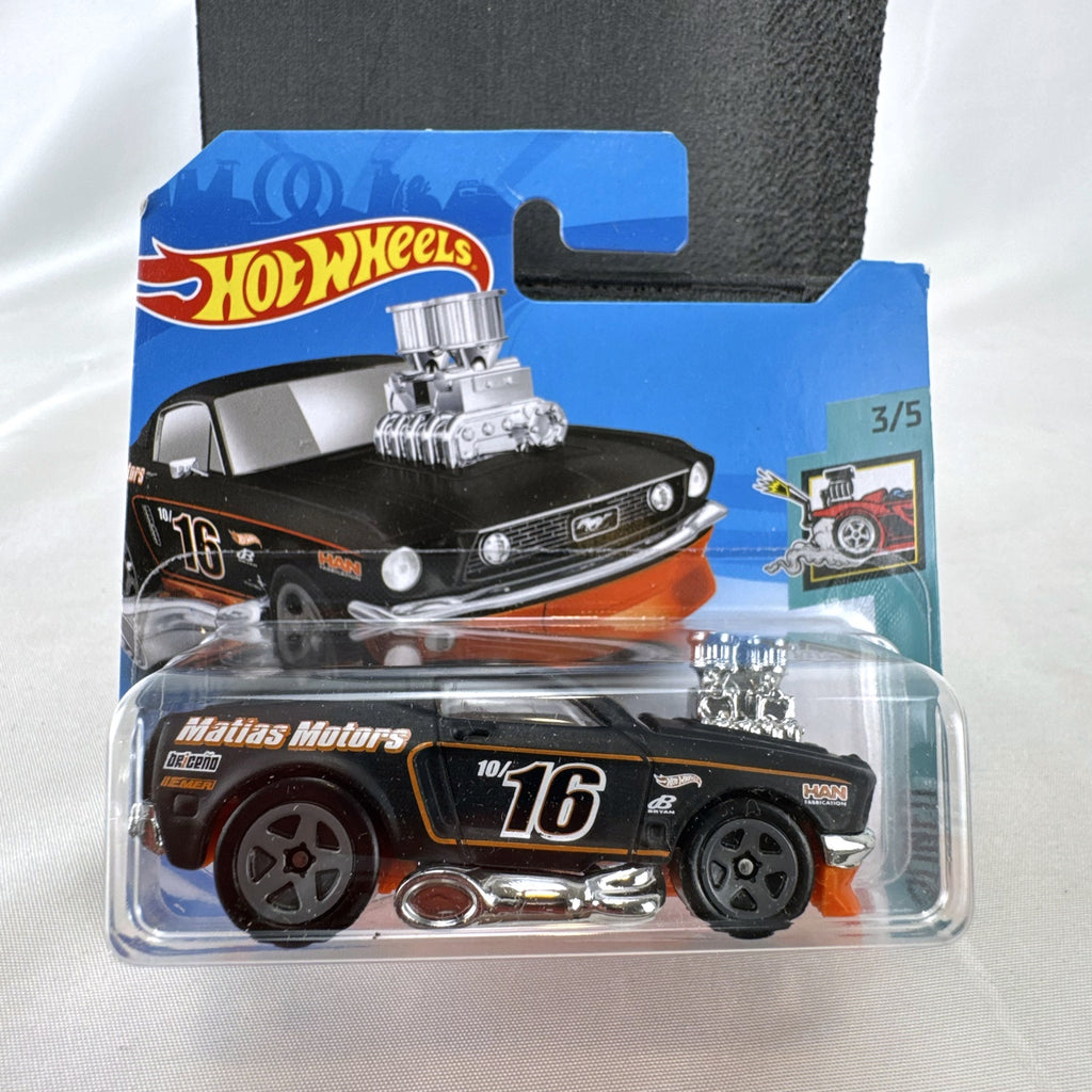 Hot Wheels 1968 Ford Mustang Tooned diecast car in black on short card blister pack