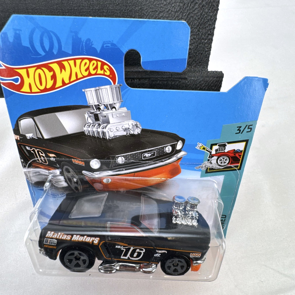 Hot Wheels 1968 Ford Mustang Tooned diecast car in black on short card blister pack