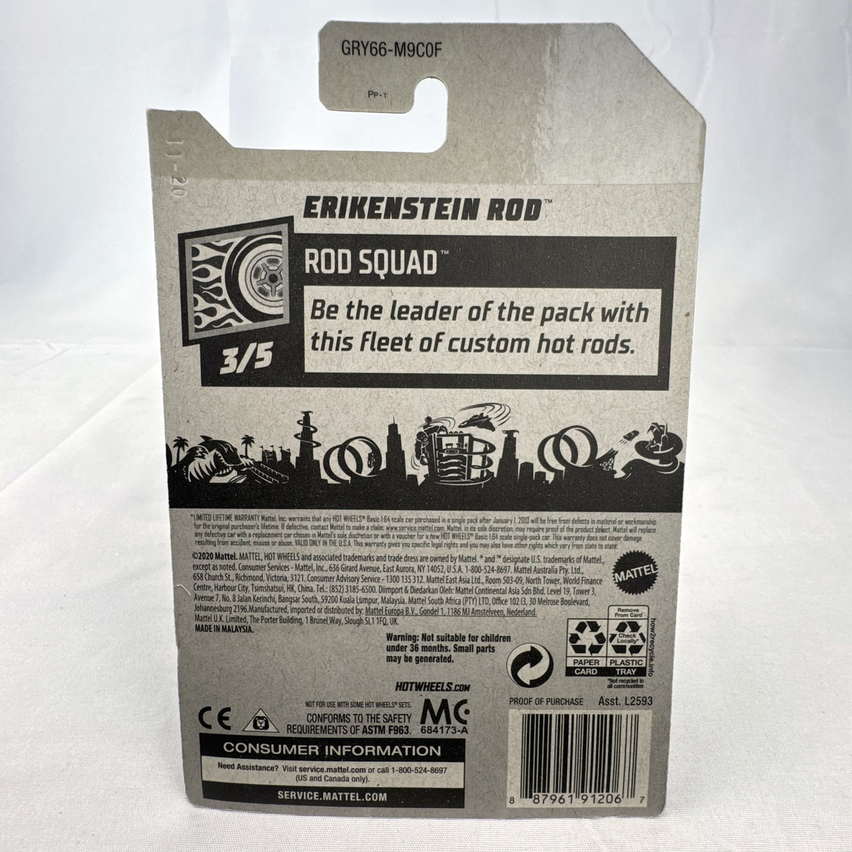 Hot Wheels Erikenstein Rod 1:64 scale diecast pickup truck in matte olive green on blister card