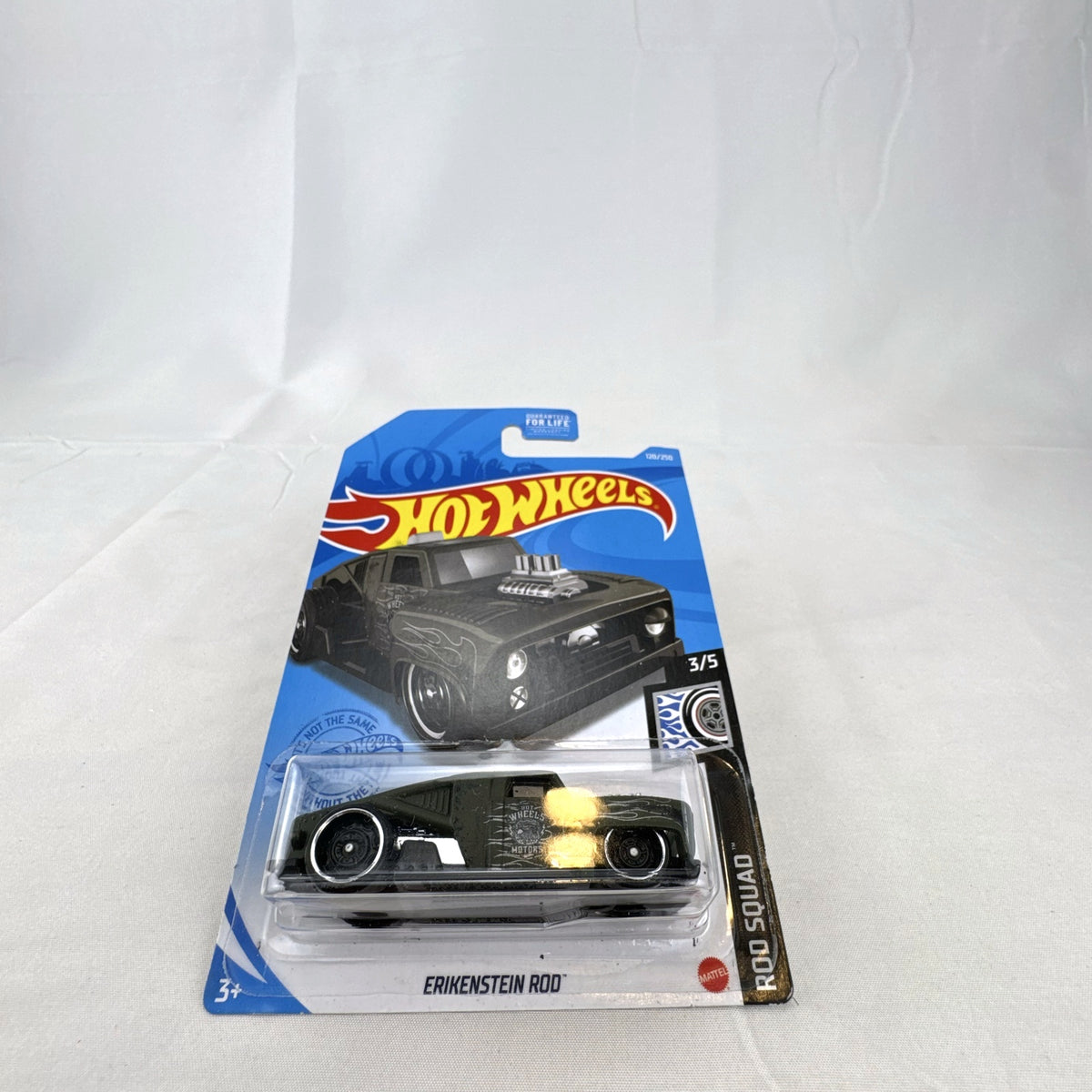 Hot Wheels Erikenstein Rod 1:64 scale diecast pickup truck in matte olive green on blister card