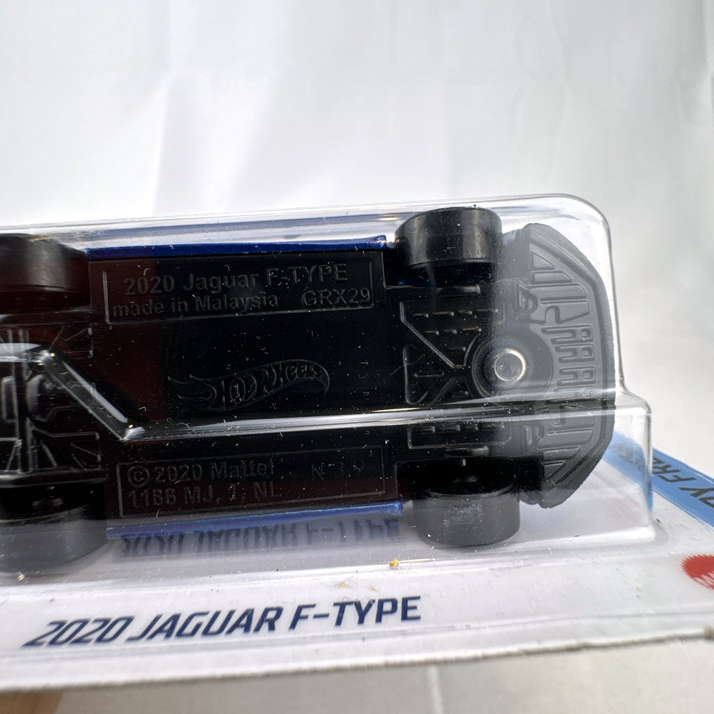 Sealed Hot Wheels 2020 Jaguar F-Type 1:64 scale diecast car in metallic blue on original card packaging