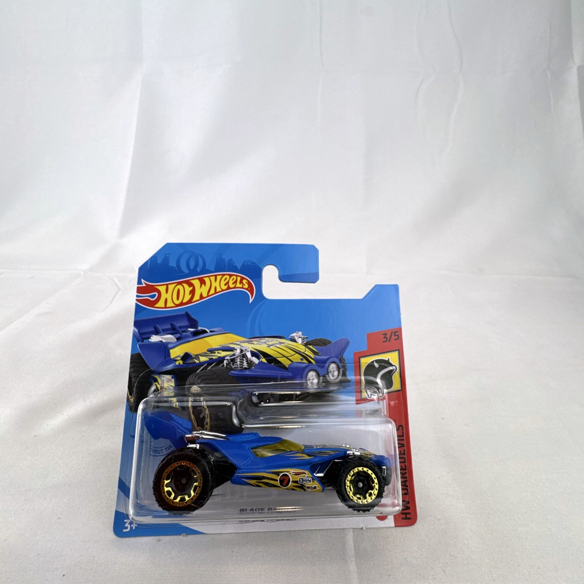 Hot Wheels Blade Raider off-road buggy diecast in blue from the 2021 HW Daredevils series, unopened in card package.