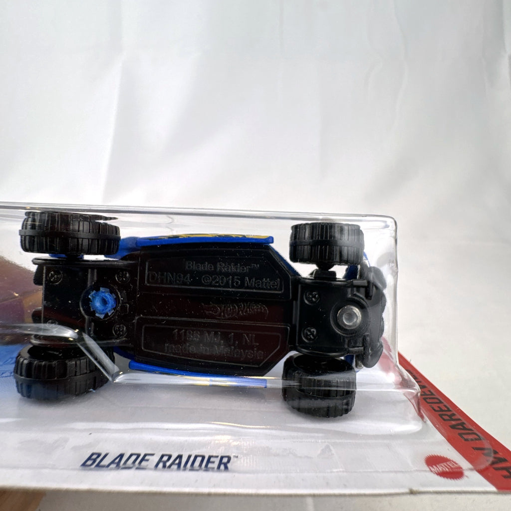 Hot Wheels Blade Raider off-road buggy diecast in blue from the 2021 HW Daredevils series, unopened in card package.