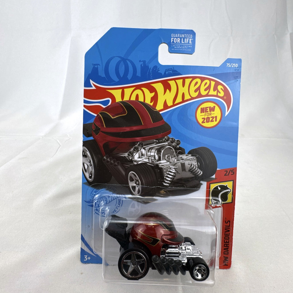Hot Wheels Head Gasket 2021 HW Daredevils metallic red diecast car in unopened packaging.