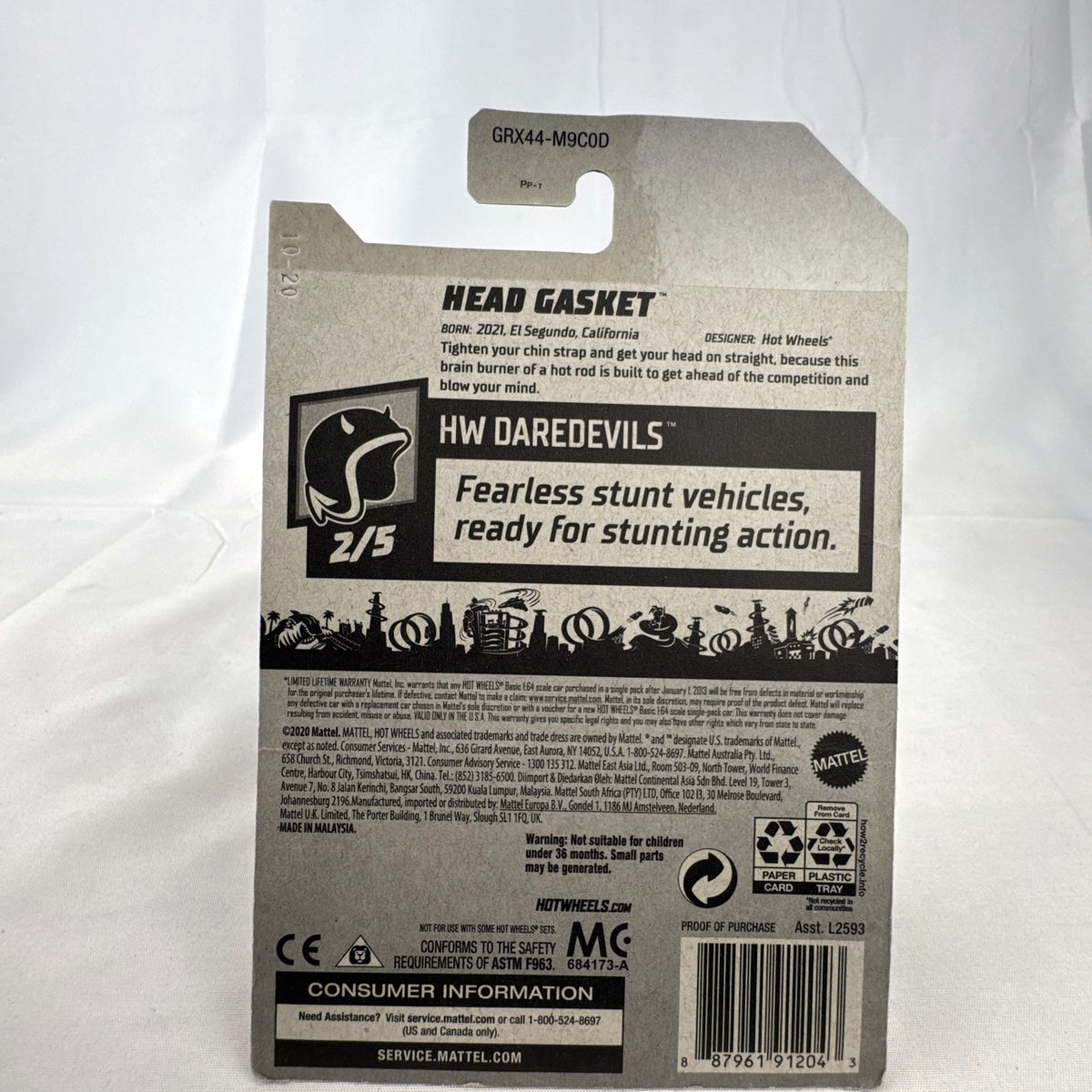 Hot Wheels Head Gasket 2021 HW Daredevils metallic red diecast car in unopened packaging.