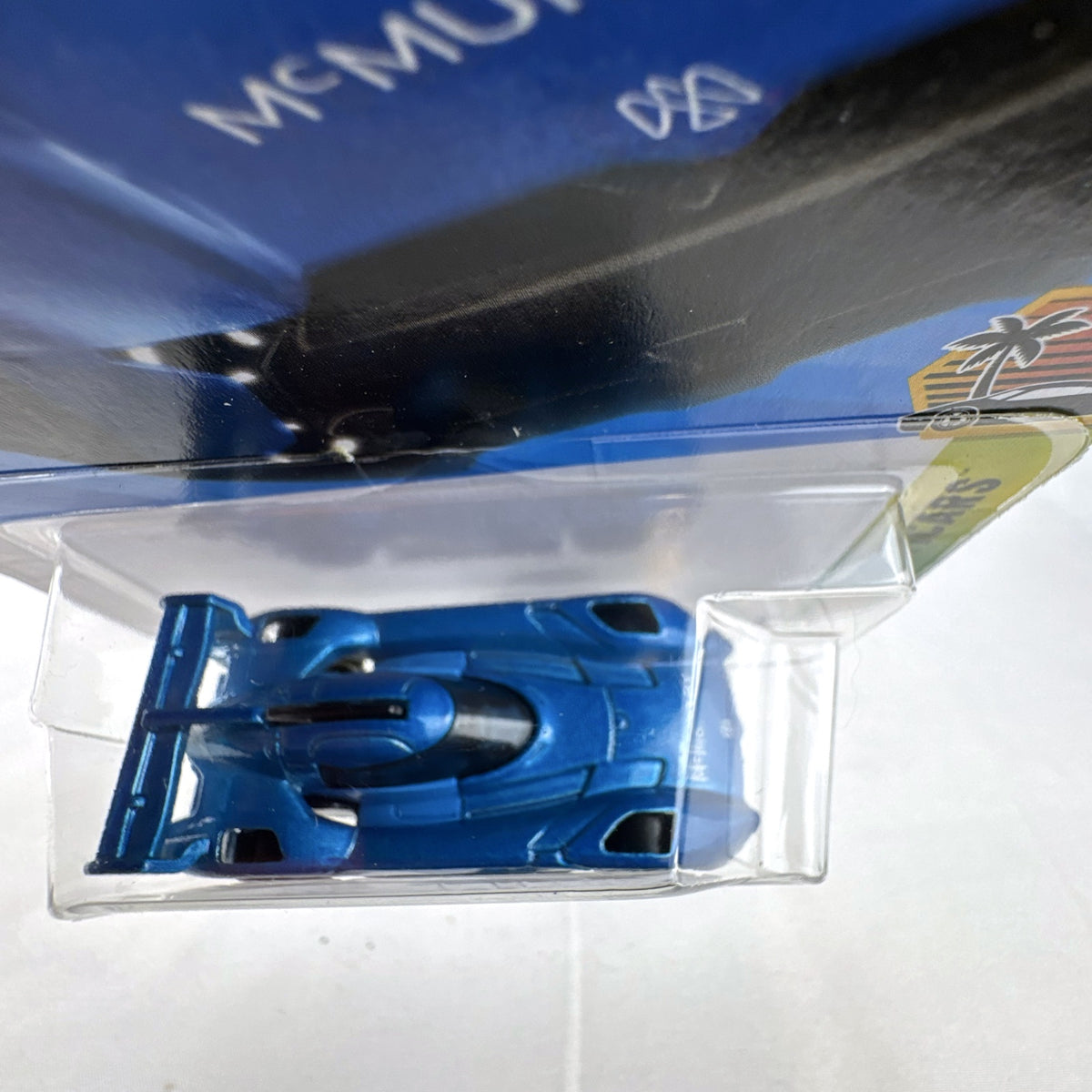 Hot Wheels McMurtry Speirling 1:64 scale diecast car in metallic blue, factory sealed on card