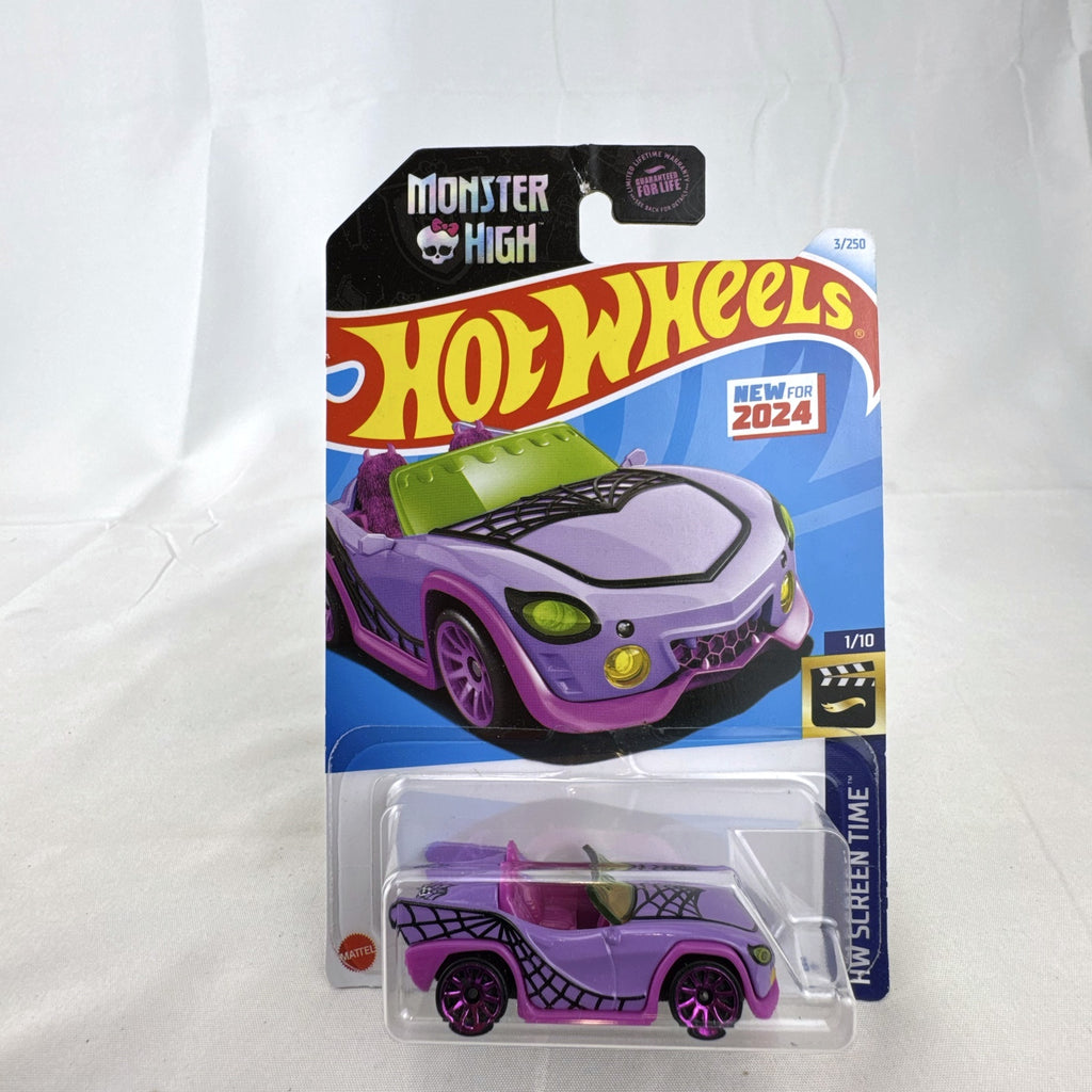 Hot Wheels 2024 Monster High Ghoul Mobile 1:64 diecast car sealed in original packaging.